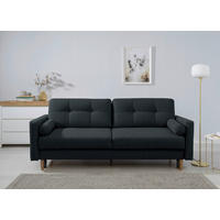 SCHLAFSOFA Noret Dunkelblau Querschläfer  inkl. Rückenkissen, Armlehnenkissen, Bettkasten, Schlaffunktion  - Buchefarben/Dunkelblau, Design, Holz/Textil (222/93/99cm) - MID.YOU