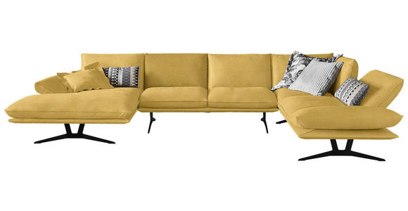 WOHNLANDSCHAFT in Echtleder Gelb - Gelb/Schwarz, Natur, Leder/Metall (155/314/217cm) - Dieter Knoll