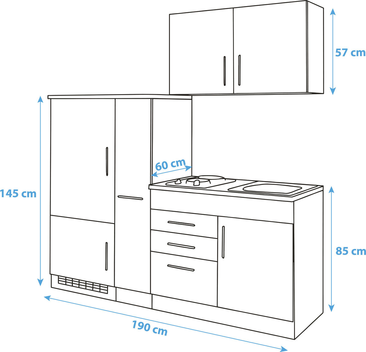 KÜCHENBLOCK 190 cm   in Creme  - Chromfarben/Eichefarben, MODERN, Holzwerkstoff/Metall (190cm) - Held