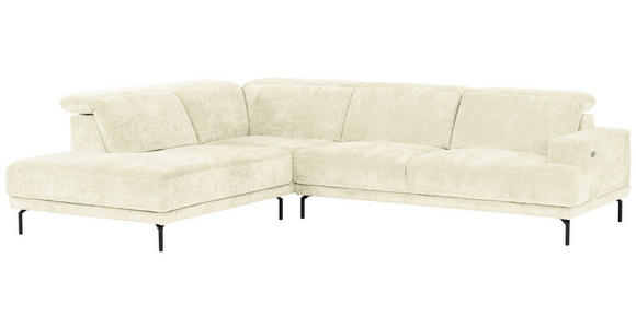 ECKSOFA Creme Chenille Kopfteilverstellung, Sitztiefenverstellung  - Creme/Schwarz, Design, Textil/Metall (243/307cm) - Xora