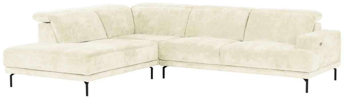 ECKSOFA Creme Chenille Kopfteilverstellung, Sitztiefenverstellung  - Creme/Schwarz, Design, Textil/Metall (243/307cm) - Xora
