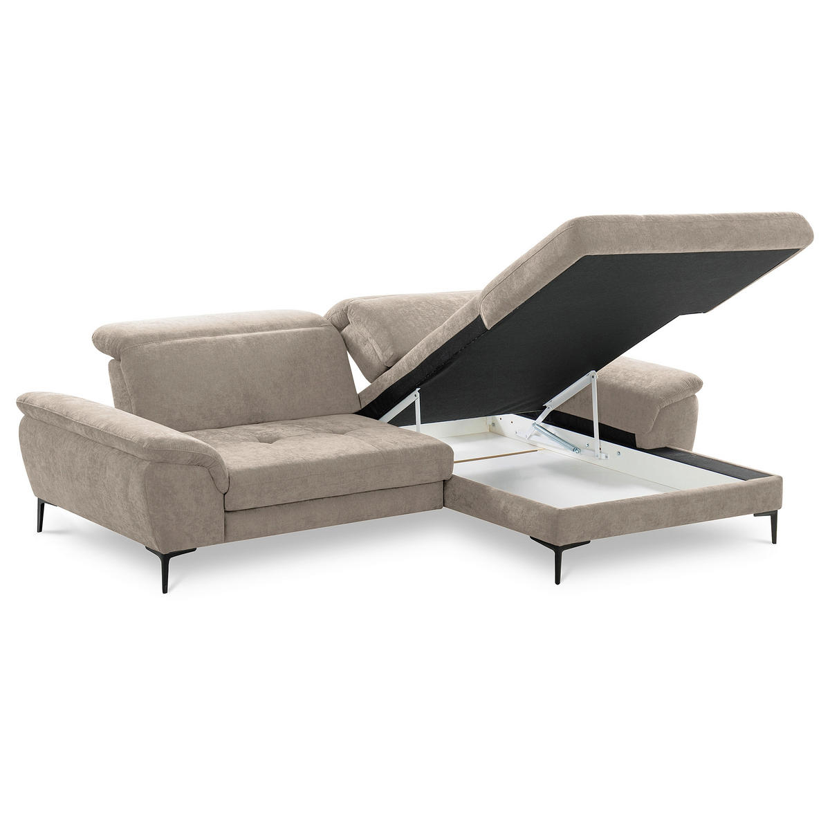 ECKSOFA  Webstoff Taupe  - Taupe/Schwarz, Design, Textil/Metall (268/195cm) - Livetastic