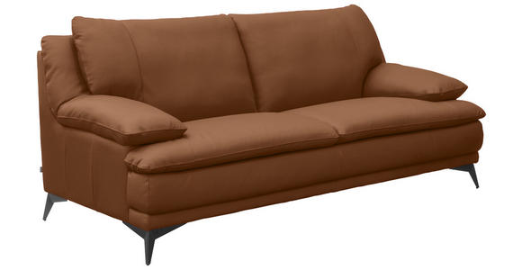 2,5-SITZER Cognac Echtleder  - Cognac/Schwarz, Design, Leder/Metall (212/92/98cm) - Novel