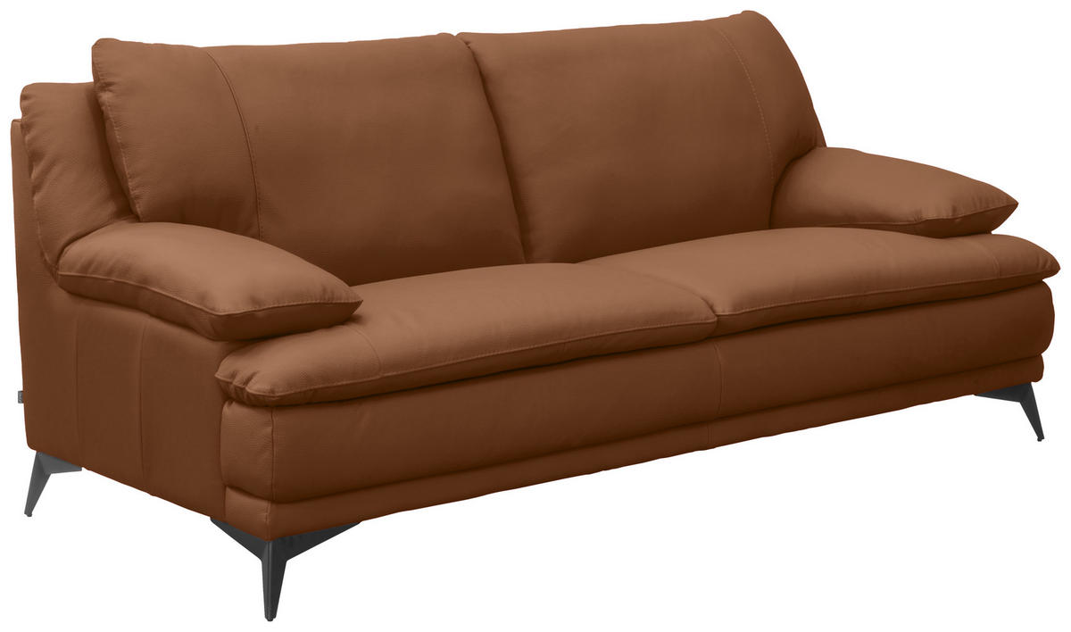 2,5-SITZER Cognac Echtleder  - Cognac/Schwarz, Design, Leder/Metall (212/92/98cm) - Novel