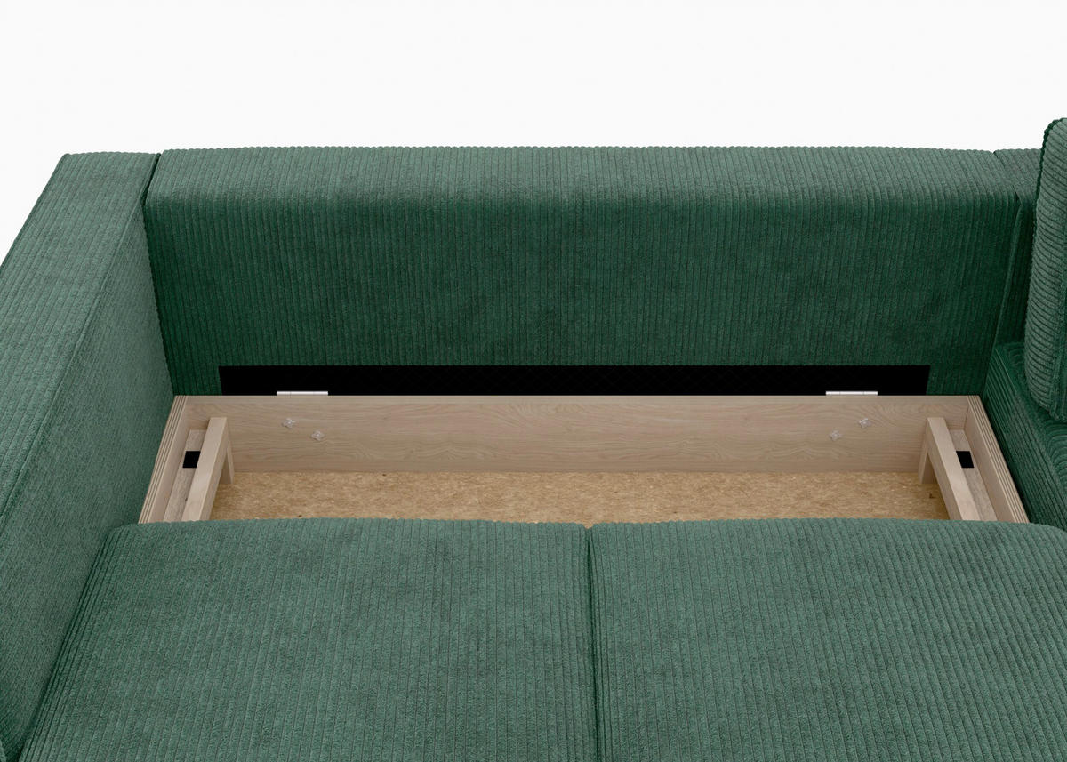 ECKSCHLAFSOFA WATKINS  mit Schlafen auf Sitzhöhe, Rücken echt, Armteil links, Armteil rechts Cord Dunkelgrün  - Dunkelgrün/Schwarz, MODERN, Textil/Metall (232/161cm) - Trendmanufaktur