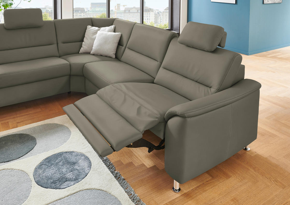 ECKSOFA in Echtleder Hellgrau  - Hellgrau/Alufarben, Basics, Leder/Metall (249/290cm) - Beldomo Premium