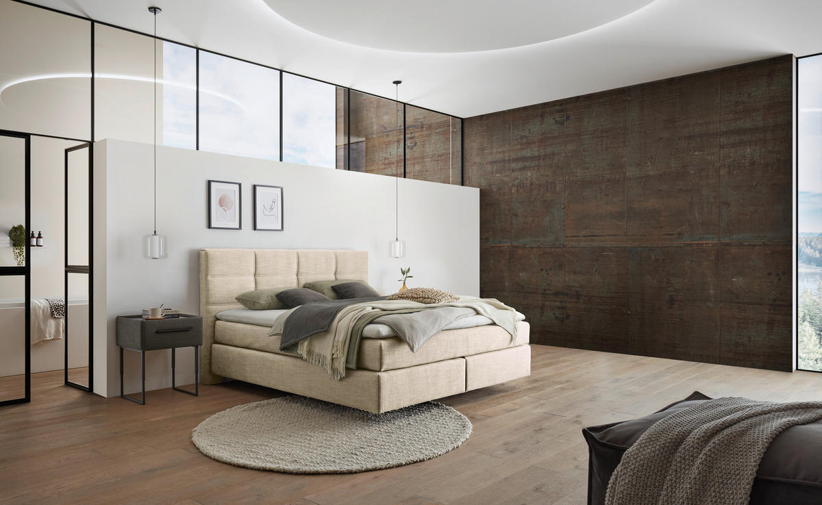 BOXSPRINGBETT 160/200 cm,  in Creme, Topper, Matratzen, H2 + H2 = mittel  - Creme/Schwarz, Design, Kunststoff/Textil (160/200cm) - Dieter Knoll