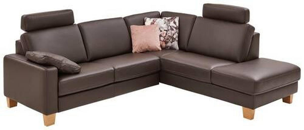 ECKSOFA in Echtleder Dunkelbraun  - Eiche Bianco/Dunkelbraun, Konventionell, Leder/Holz (259/235cm) - Valdera