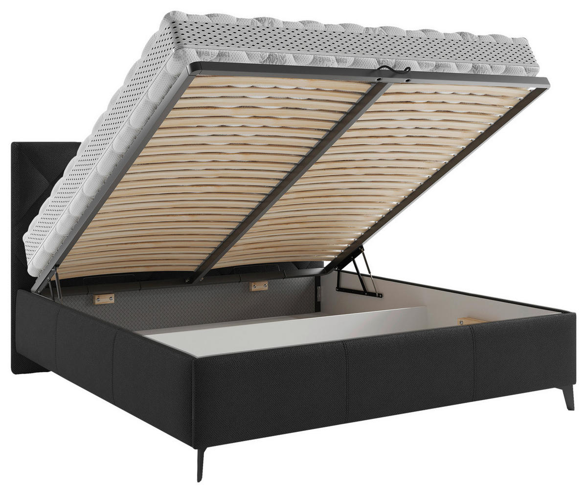 POLSTERBETT 180/200 cm,  in Schwarz, gepolstertes Kopfteil, Lattenrost, Bettkasten,  - Schwarz/Bronzefarben, MODERN, Holz/Textil (180/200cm) - Boxxx