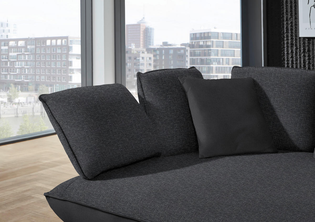 ECKSOFA in Flachgewebe Anthrazit  - Anthrazit/Schwarz, Design, Textil/Metall (169/320cm) - Moderano