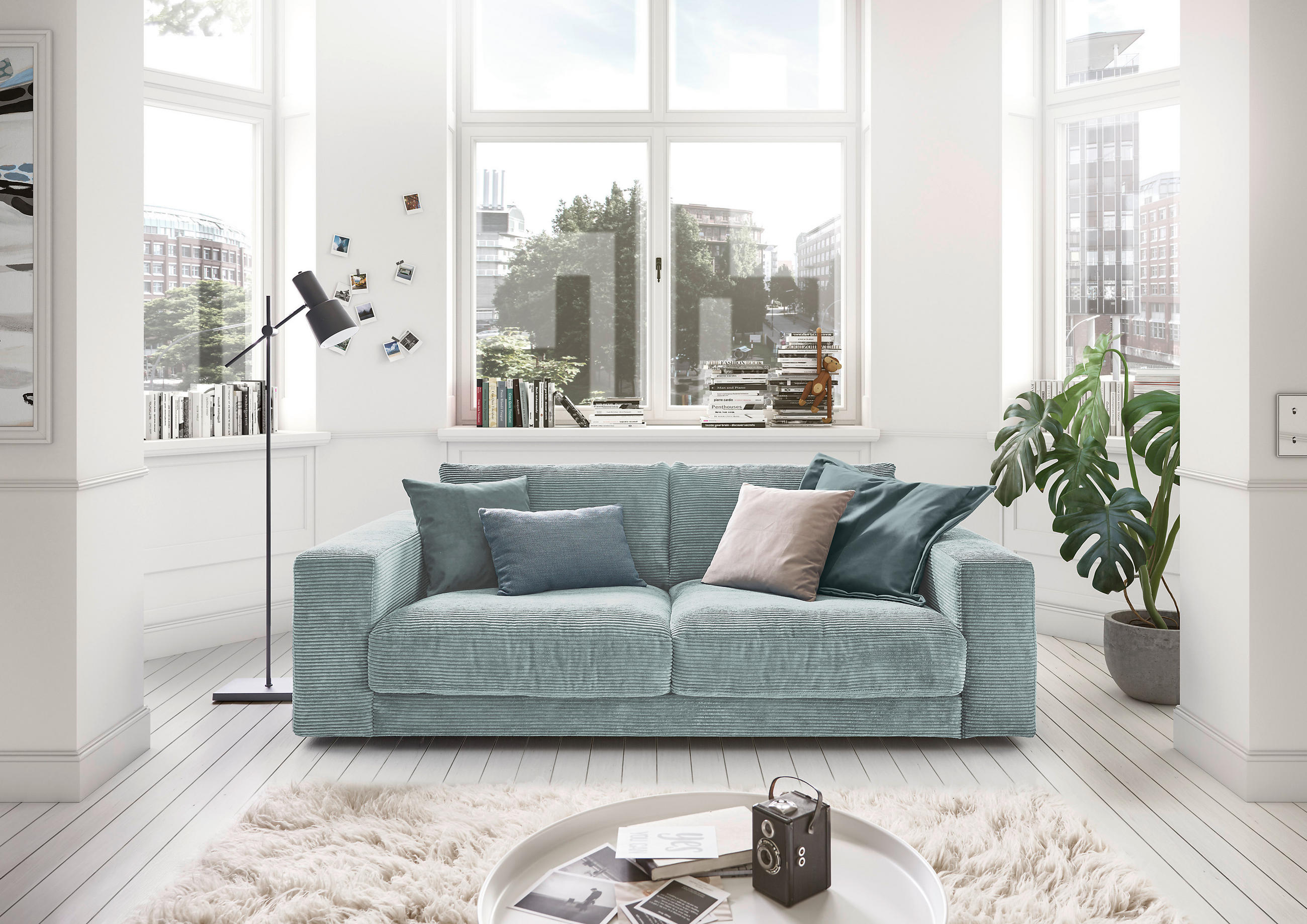 2-SITZER-SOFA Cord Hellblau - Schwarz/Hellblau, Design, Kunststoff/Textil (230/85/127cm) - Hom`in
