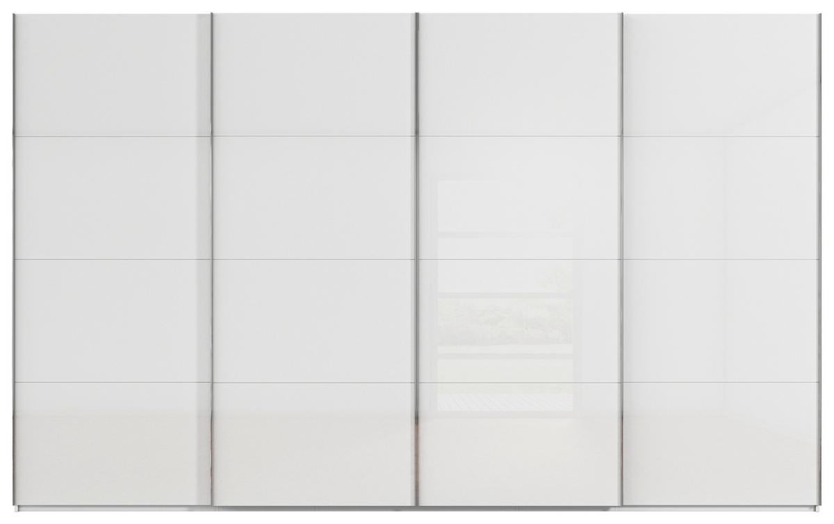 SCHWEBETÜRENSCHRANK 361/223/68 cm 4-türig Weiß  - Chromfarben/Weiß, Design, Glas/Holzwerkstoff (361/223/68cm) - Novel