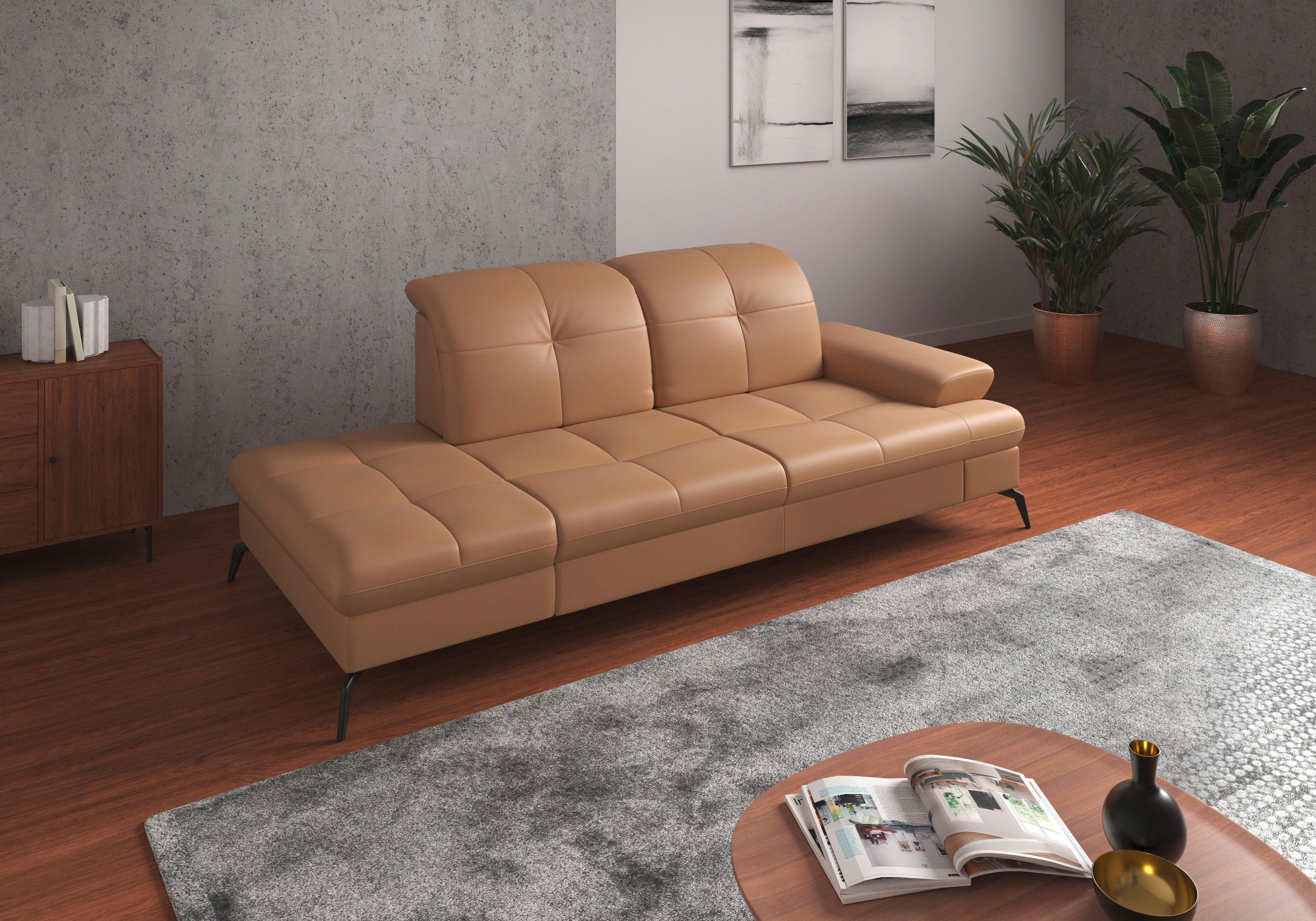 RÉCAMIERE in Vliesstoff Kombination Echtleder/Stoff Cappuccino  - Schwarz/Cappuccino, KONVENTIONELL, Leder/Textil (231/90/122cm) - Sit & More