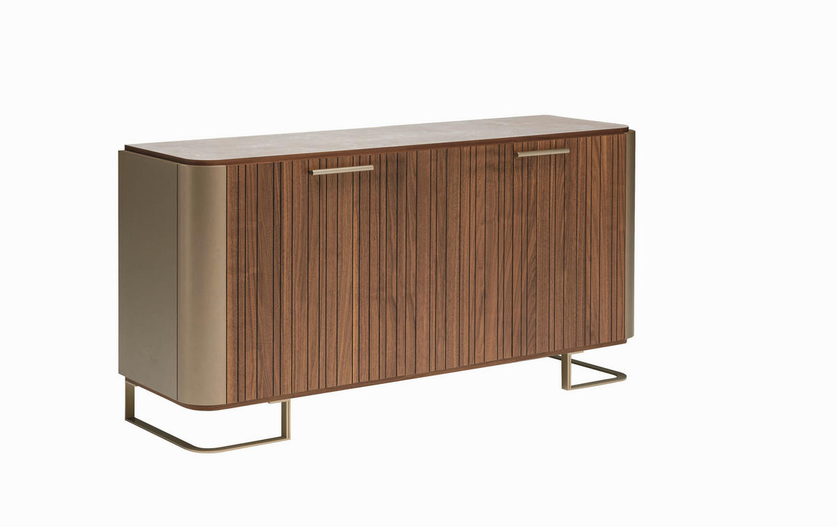 TÁLALÓSZEKRÉNY 163/83/48 cm  - Pezsgő/diószínű, Konventionell, bőr/kő (163/83/48cm) - Novel