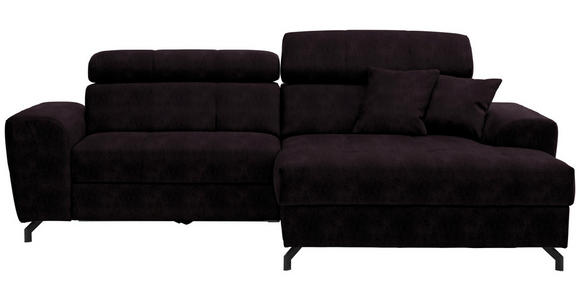 ECKSOFA Aubergine Velours  - Aubergine/Schwarz, Design, Textil/Metall (267/181cm) - Carryhome