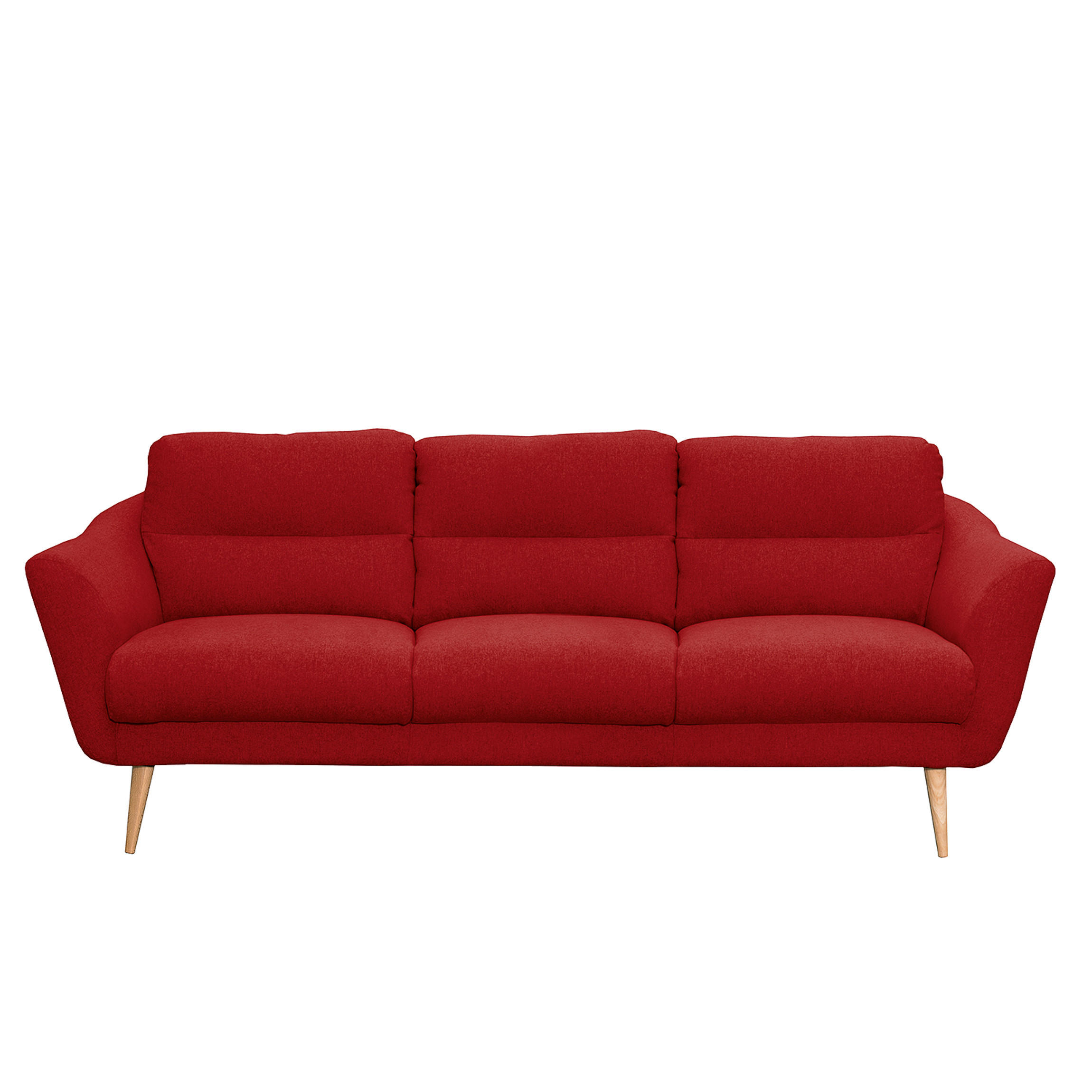 3-SITZER-SOFA in Webstoff Rot  - Buchefarben/Rot, Design, Holz/Textil (209/87/88cm) - Livetastic