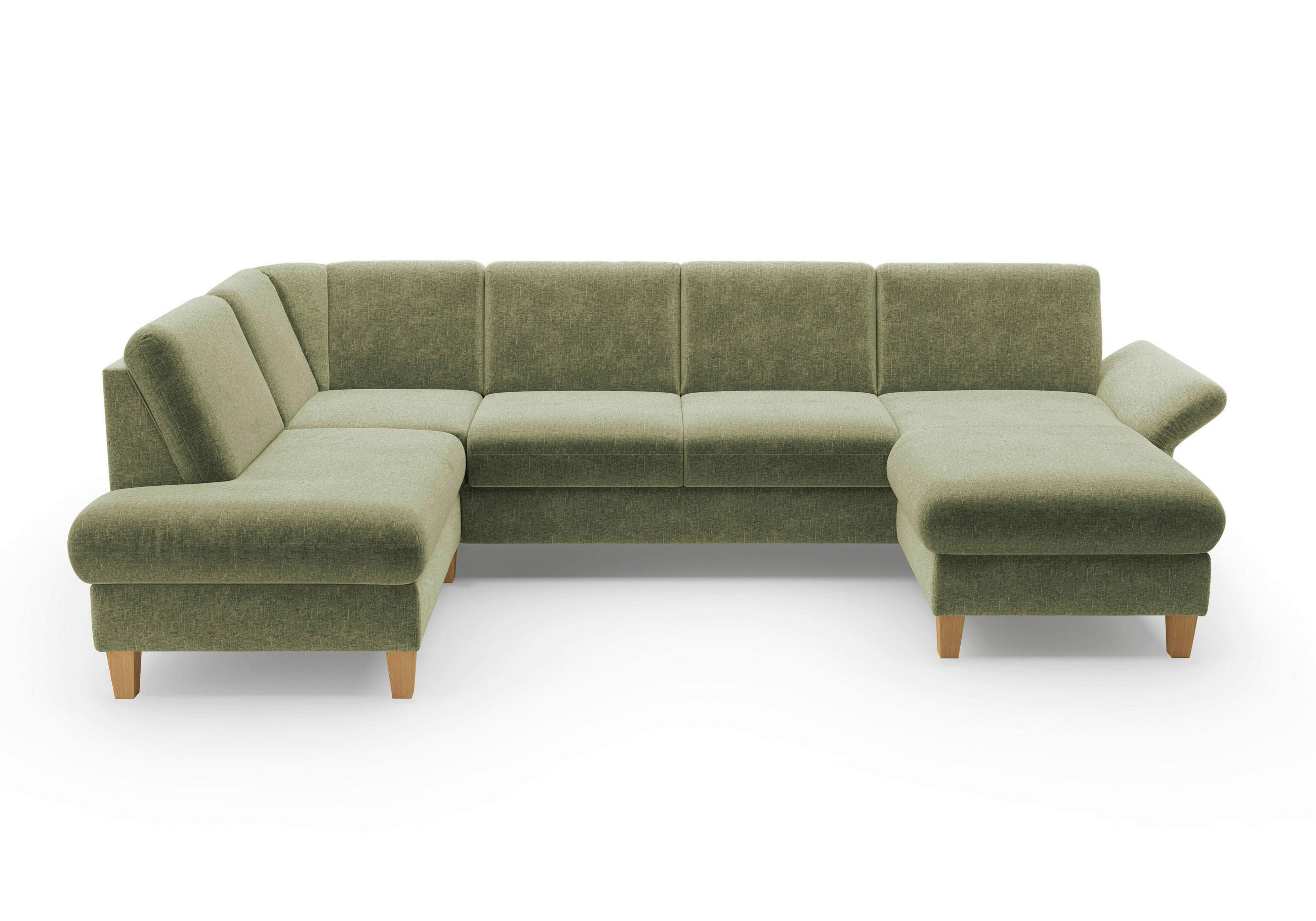 WOHNLANDSCHAFT in Flachgewebe Hellgrün - Eichefarben/Hellgrün, Konventionell, Holz/Textil (195/314/164cm) - Sit & More