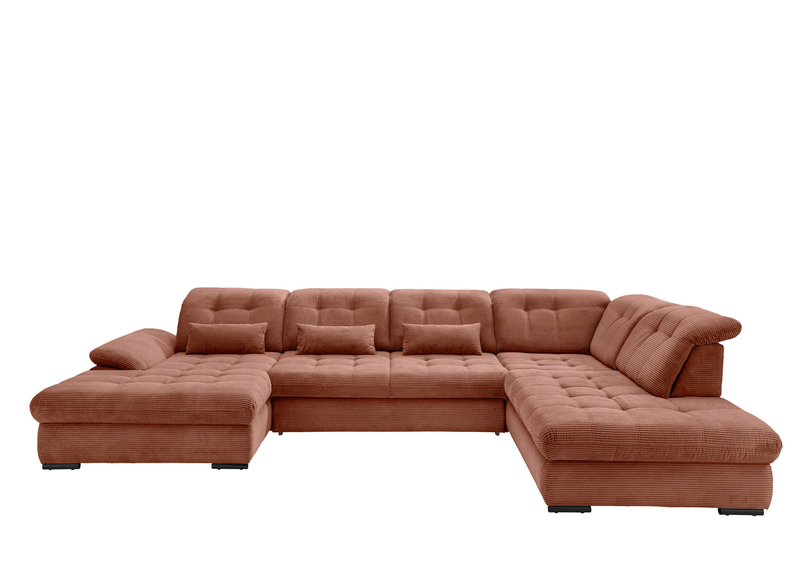 WOHNLANDSCHAFT Koralle Cord  - Koralle/Schwarz, MODERN, Textil/Metall (184/387/252cm) - Livetastic