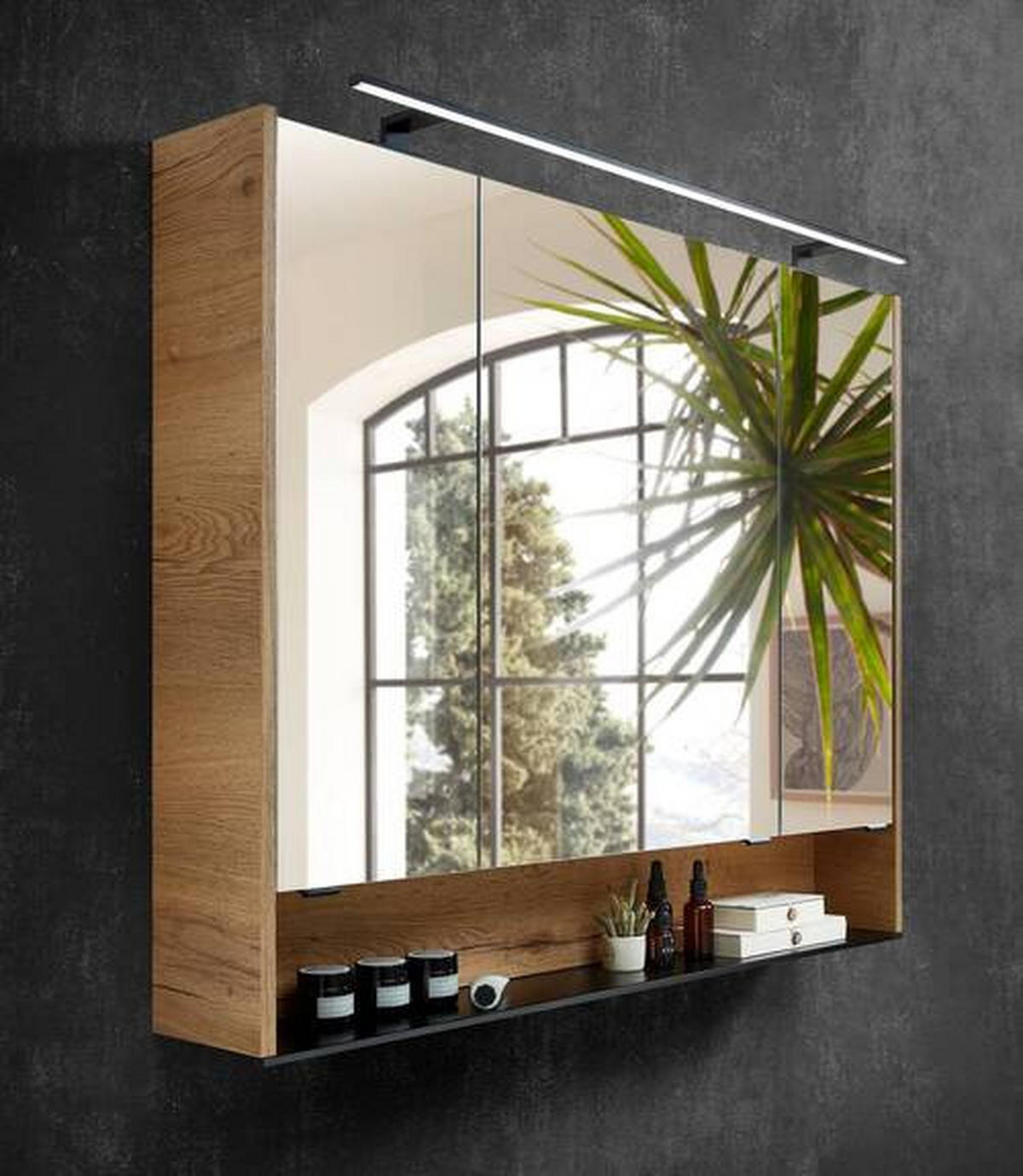 SPIEGELSCHRANK 103,2/85,3/17 cm  - Eichefarben/Schwarz, KONVENTIONELL, Glas/Holzwerkstoff (103,2/85,3/17cm) - Sadena