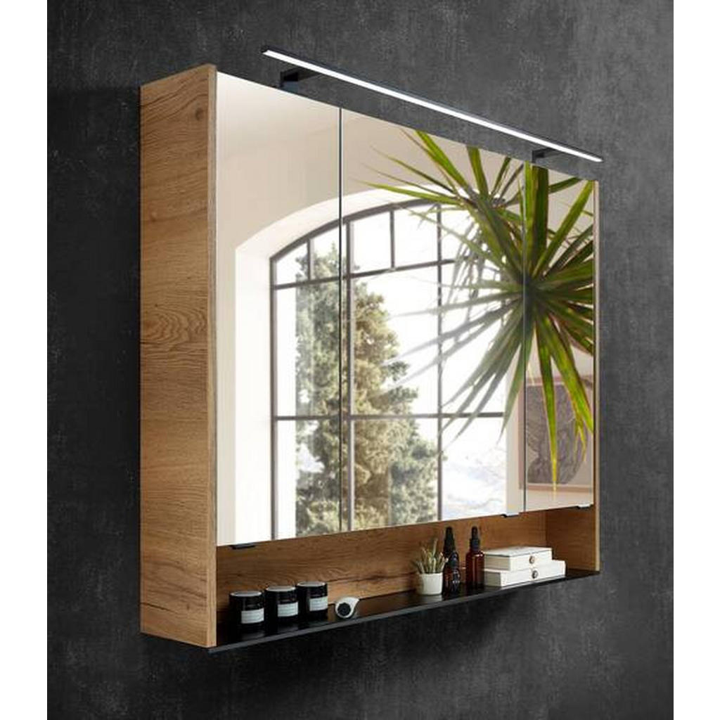 Thumbnail - Sadena Spiegelschrank Palermo, Schwarz, Eiche, Metall, 6 Fächer, 103.2x85.3x17 cm, Made in Germany, Soft-Close-System, B...