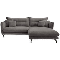 ECKSOFA Grau Cord  - Schwarz/Grau, MODERN, Textil/Metall (255/180cm) - Livetastic