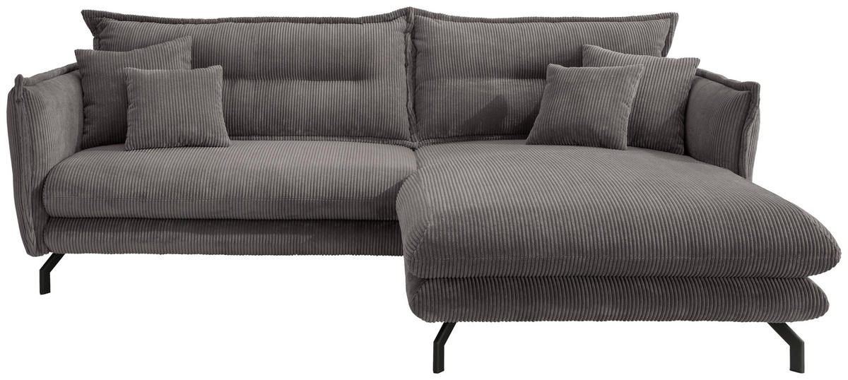 ECKSOFA Grau Cord  - Schwarz/Grau, MODERN, Textil/Metall (255/180cm) - Livetastic