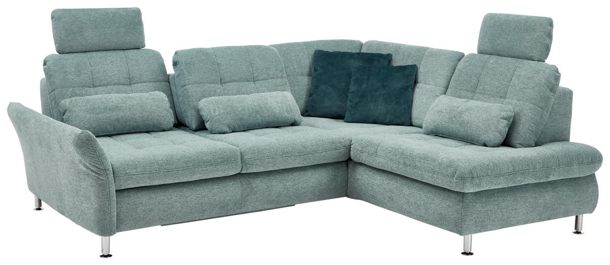 ECKSOFA in Webstoff Türkis  - Türkis/Chromfarben, Konventionell, Textil/Metall (242/210cm) - Beldomo Style