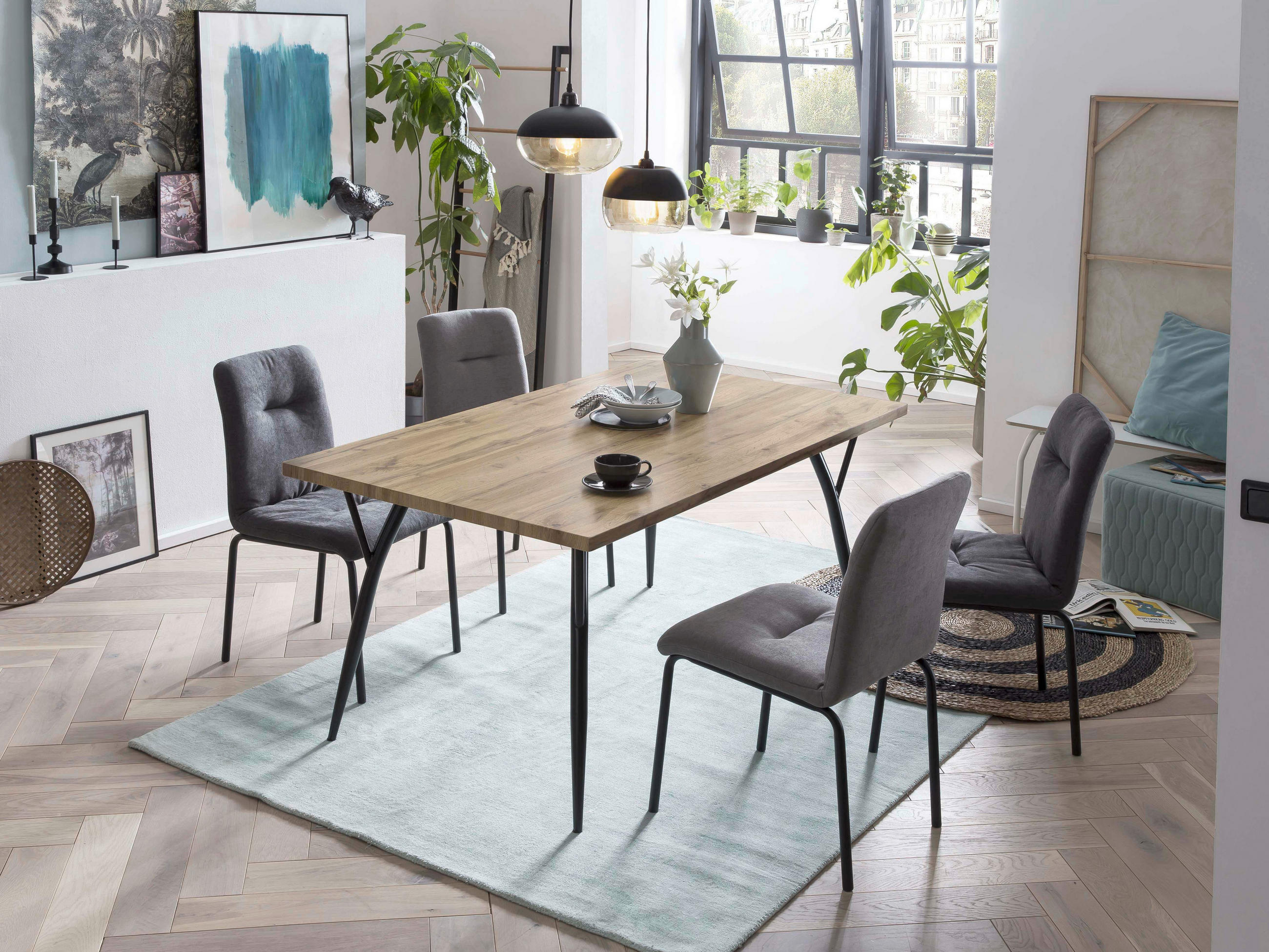 ESSTISCH rechteckig Naturfarben, Schwarz  - Schwarz/Naturfarben, Design, Holzwerkstoff/Metall (150/90/77cm) - Livetastic