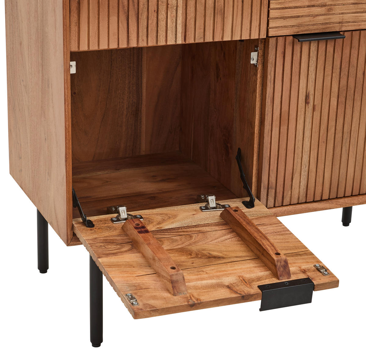VITRINE in furniert, massiv Akazie Naturfarben  - Transparent/Schwarz, KONVENTIONELL, Glas/Holz (92/140/42cm) - Livetastic