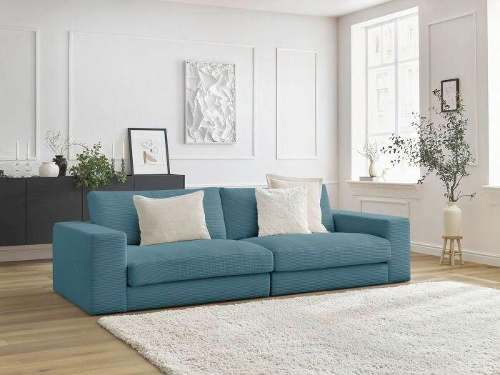 3-SITZER-SOFA LEONARD Cord Hellblau  - Schwarz/Hellblau, MODERN, Kunststoff/Textil (274/77/109cm)