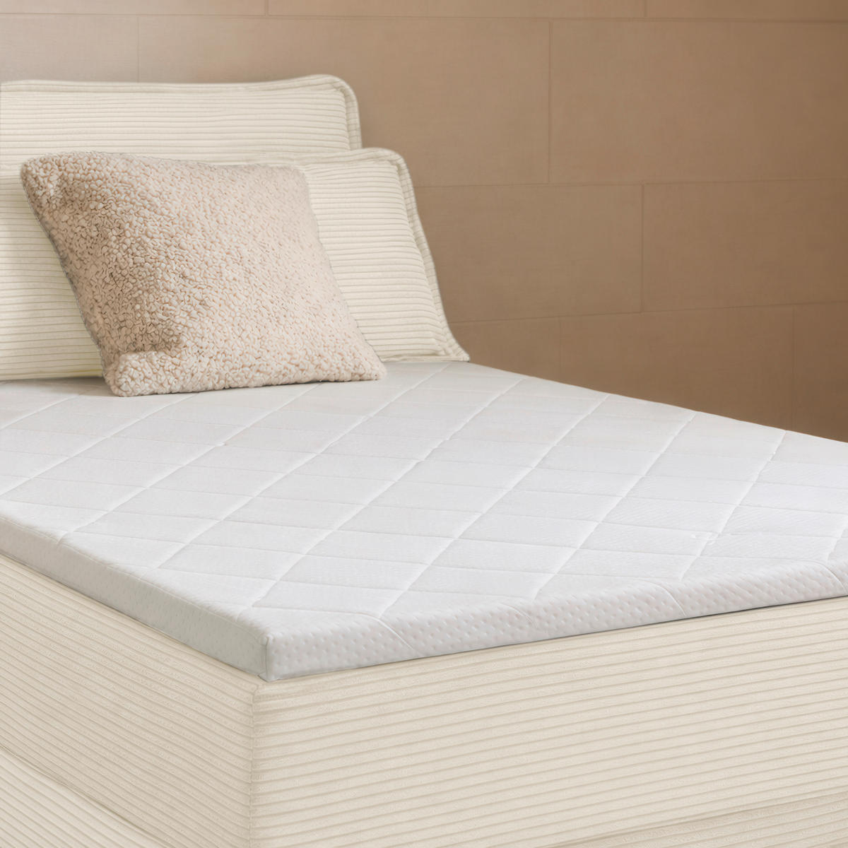 BOXBETT 120/200 cm,  in Beige, Kissen, Bettkasten, Topper, H3 = fest  - Beige/Schwarz, Design, Kunststoff/Textil (120/200cm) - Chameo