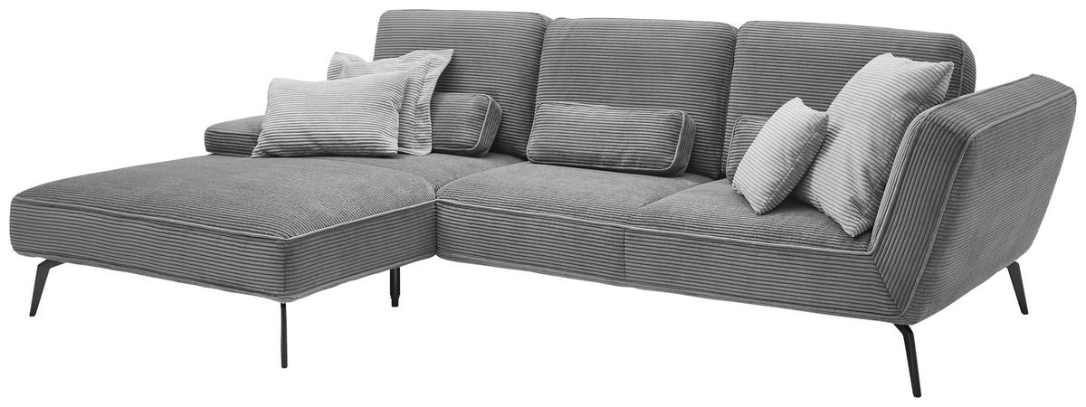 ECKSOFA Grau Cord  - Schwarz/Grau, KONVENTIONELL, Textil/Metall (205/304cm) - SetOne by Musterring