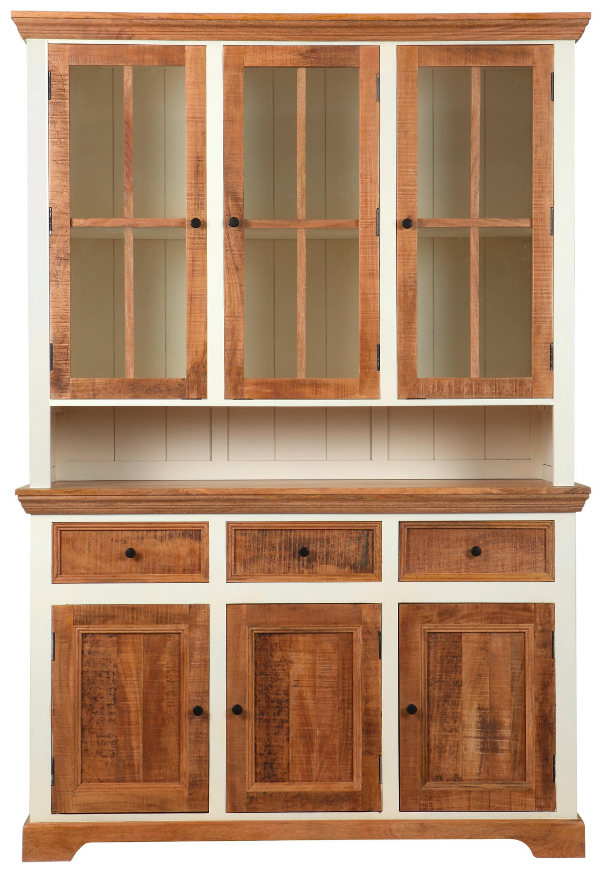 PRÍBORNÍK S VITRÍNOU, akácia, mangové drevo, prírodná farba, biela, 140/205/50 cm - čierna/biela, Romantik / Landhaus, kov/drevo (140/205/50cm) - Landscape