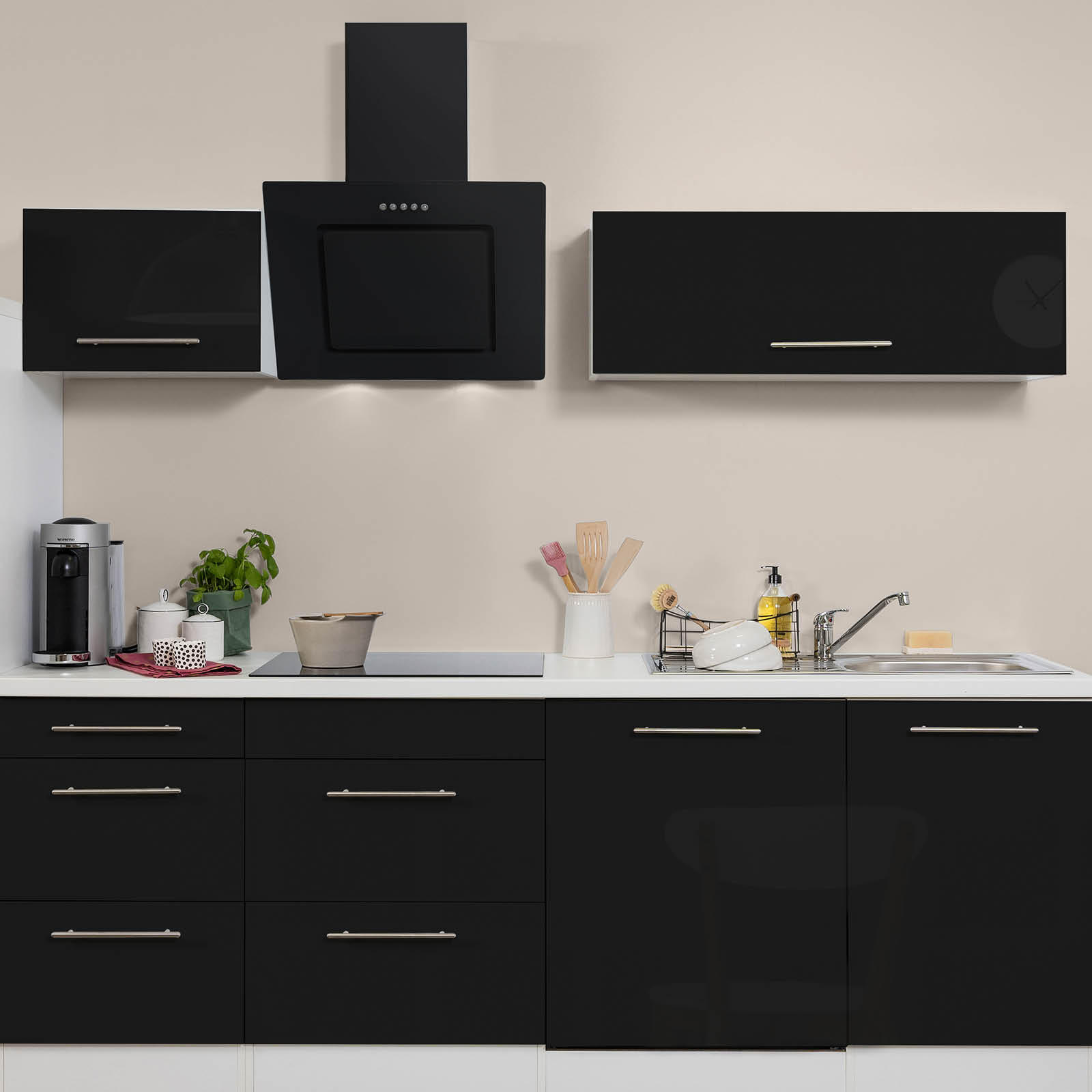 KÜCHENBLOCK 280 cm   in Schwarz, Weiss  - Weiss/Edelstahlfarben, Konventionell, Holzwerkstoff/Metall (280cm) - Respekta