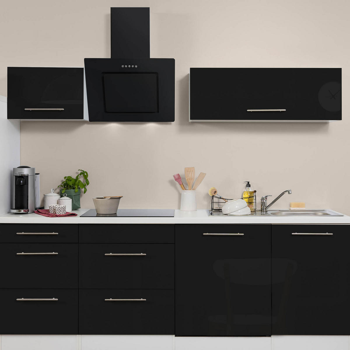 KÜCHENBLOCK 280 cm   in Schwarz, Weiss  - Weiss/Edelstahlfarben, Konventionell, Holzwerkstoff/Metall (280cm) - Respekta
