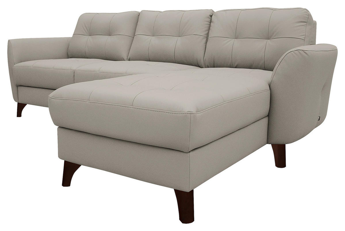 ECKSOFA in Lederlook Echtleder Platinfarben  - Platinfarben/Buchefarben, Design, Leder/Holz (238/168cm) - Livetastic