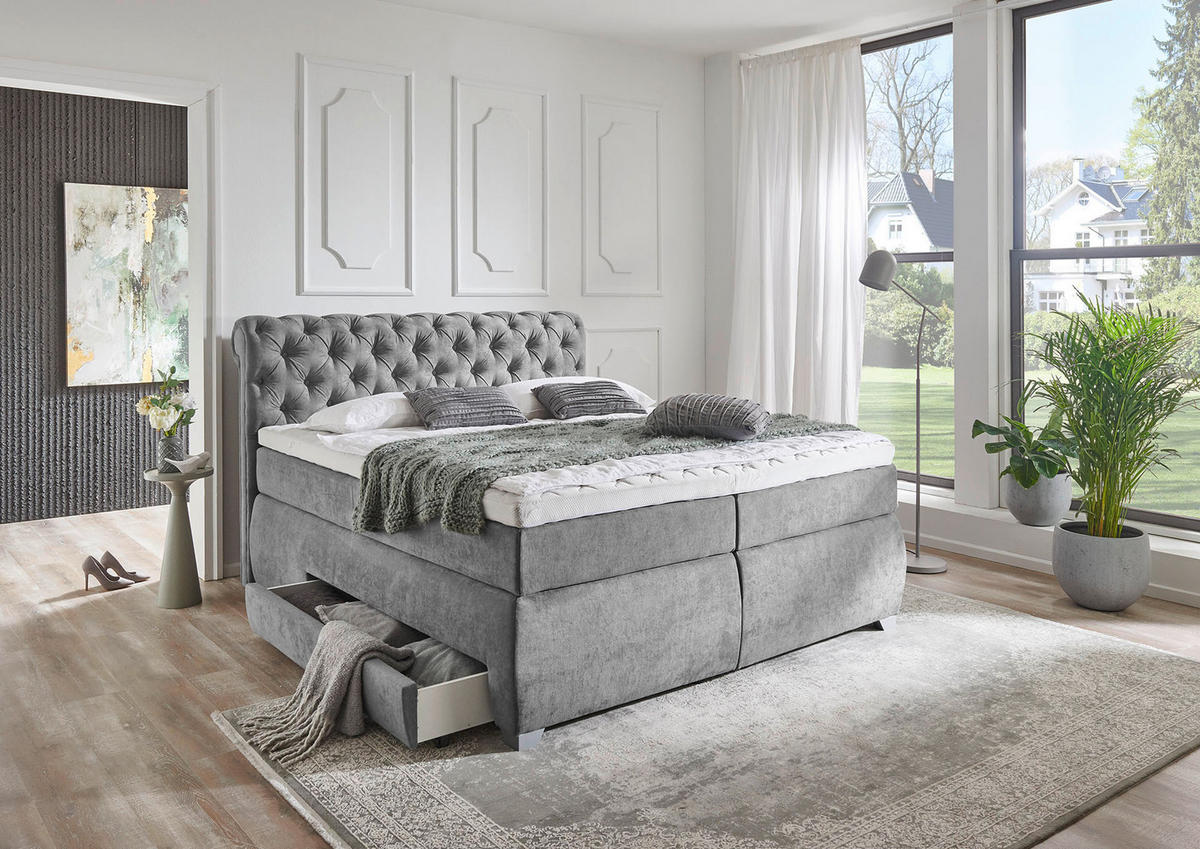 BOXSPRING KREVET     - siva, Moderno, tekstil/plastika (188/229cm)