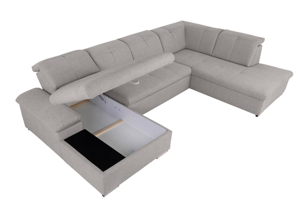 WOHNLANDSCHAFT Hellgrau  - Hellgrau/Grau, Design, Textil/Metall (173/328/215cm) - MID.YOU