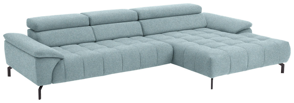 ECKSOFA in Chenille Hellblau  - Schwarz/Hellblau, Design, Textil/Metall (329/190cm) - Beldomo Style