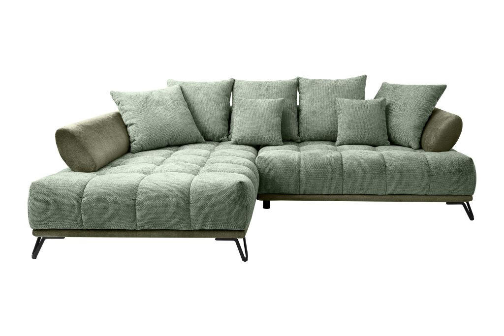 ECKSOFA in Chenille Grün  184/262 cm  - Schwarz/Grün, MODERN, Textil/Metall (184/262cm) - MID.YOU