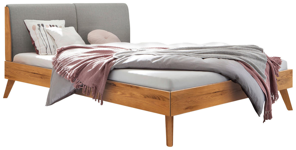 BETT 160/200 cm,  in Hellgrau, Wildeiche,  - Wildeiche/Hellgrau, Natur, Holz (160/200cm) - Hasena