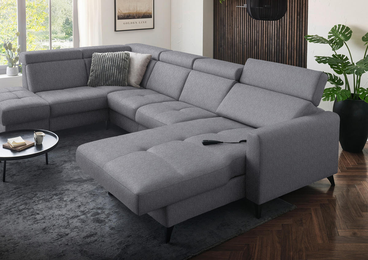 WOHNLANDSCHAFT Flachgewebe Grau  - Schwarz/Grau, Konventionell, Textil/Metall (215/333/174cm) - Beldomo System