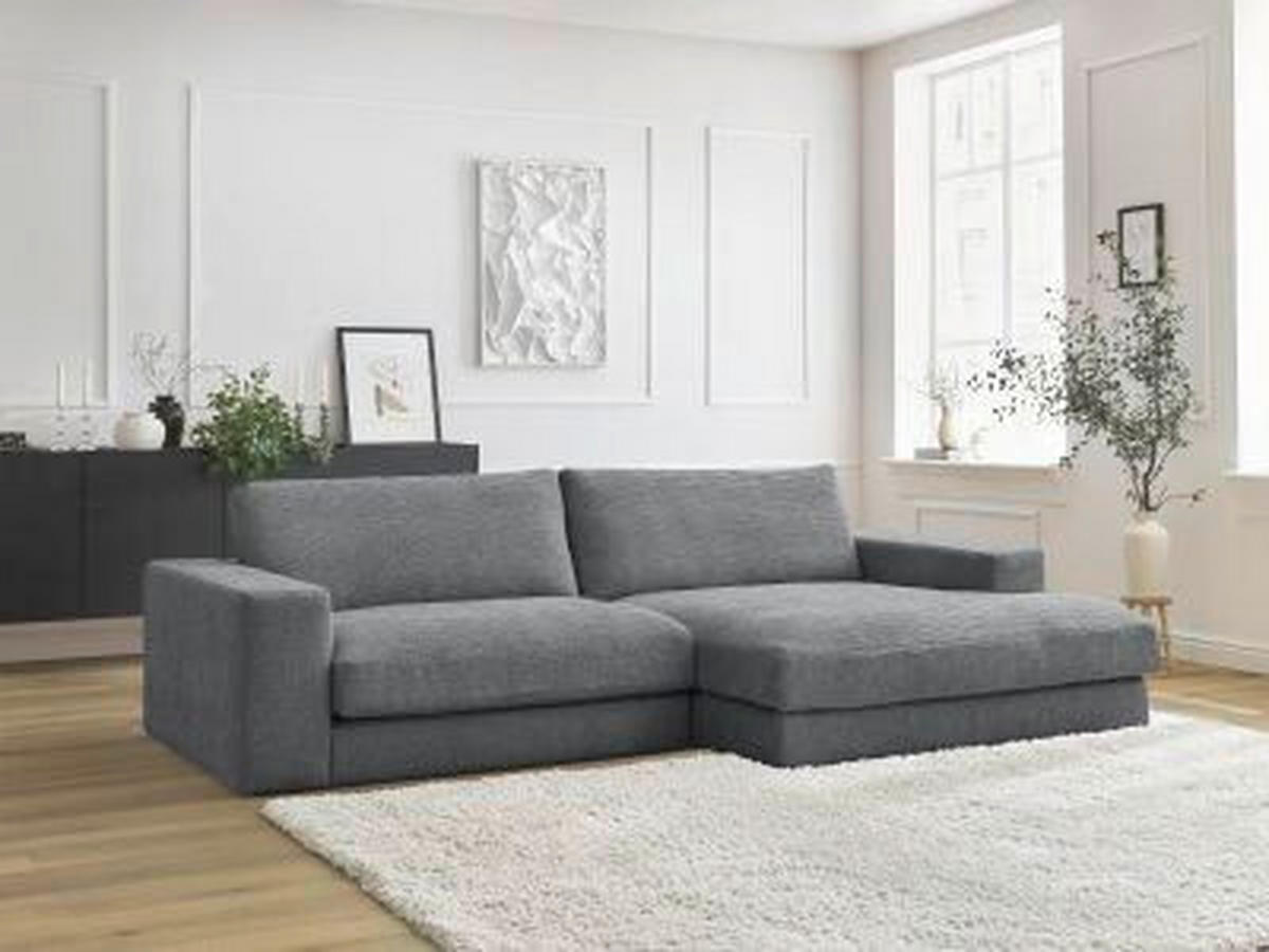 ECKSOFA Ottomane rechts  LEONARD  Dunkelgrau Struktur  - Dunkelgrau/Schwarz, MODERN, Kunststoff/Textil (274/159cm)