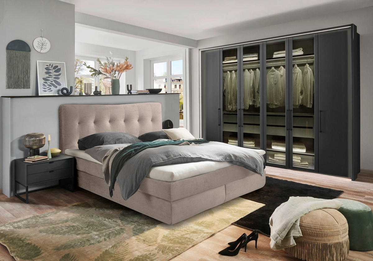 BOXSPRINGBETT 180/200 cm  in Creme  - Creme/Schwarz, Basics, Holzwerkstoff/Kunststoff (180/200cm) - Esposa