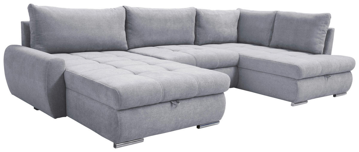 ECKSOFA Velours Hellgrau  - Chromfarben/Hellgrau, Design, Kunststoff/Textil (174cm) - Livetastic