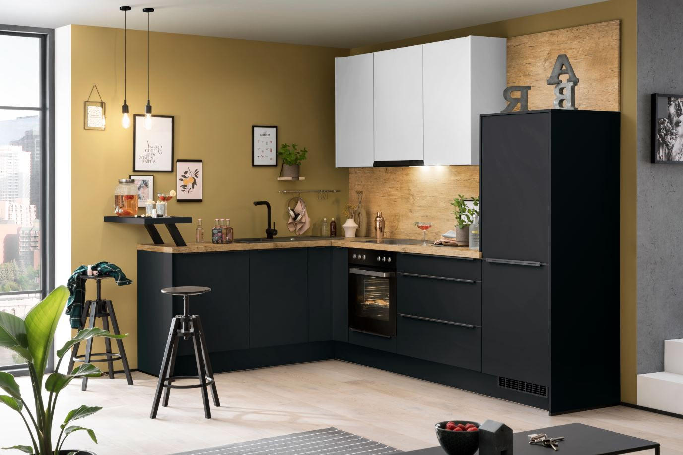 Eckküche Ip1200 Ohne Geräte 292x192 Cm Schwarz/space Grey