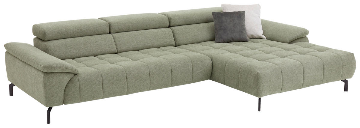 ECKSOFA in Webstoff Grün  - Schwarz/Grün, Design, Textil/Metall (329/190cm) - Beldomo Style