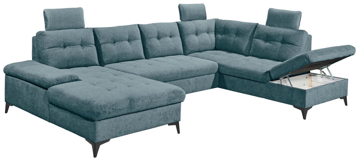 WOHNLANDSCHAFT Blau Webstoff  - Blau/Schwarz, KONVENTIONELL, Kunststoff/Textil (170/324/218cm) - Carryhome