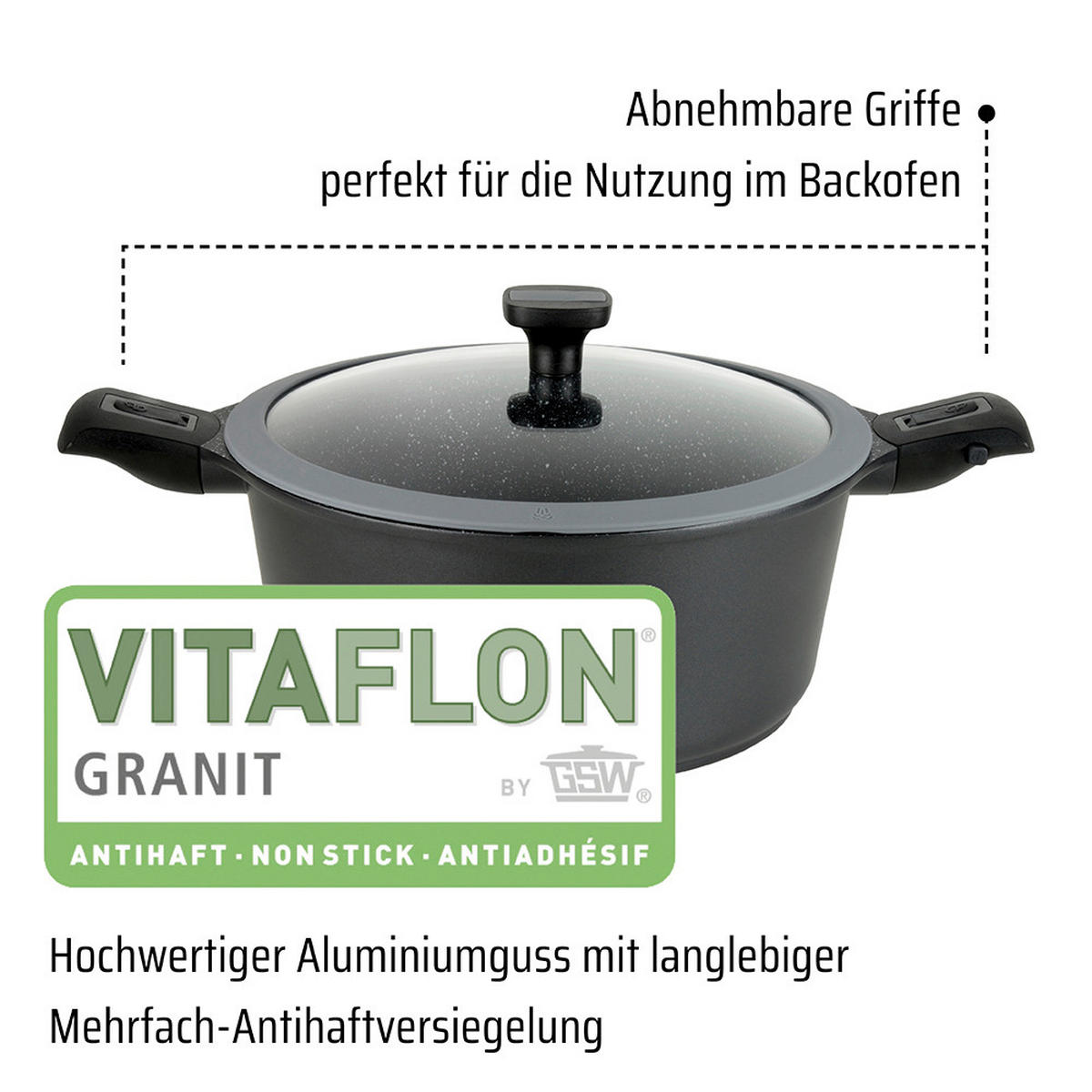KOCHTOPFSET EASY CLICK 3-teilig  - Schwarz, Basics, Metall - GSW