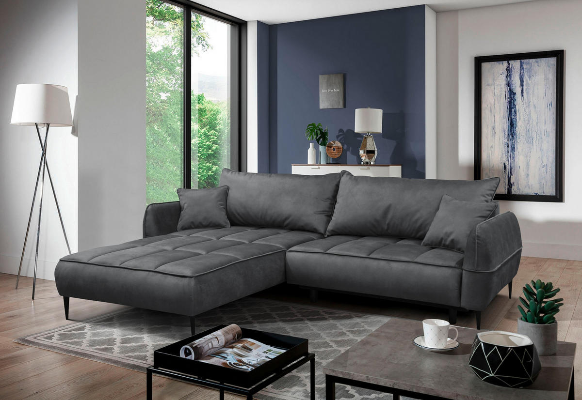 ECKSOFA Grau Velours  - Schwarz/Grau, Design, Textil/Metall (189/260cm) - MID.YOU